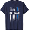 NYC Policeman American Flag Policewoman Thin Blue Line Heart Buffalo Police Officer New York Cops T-Shirt - Navy Blue