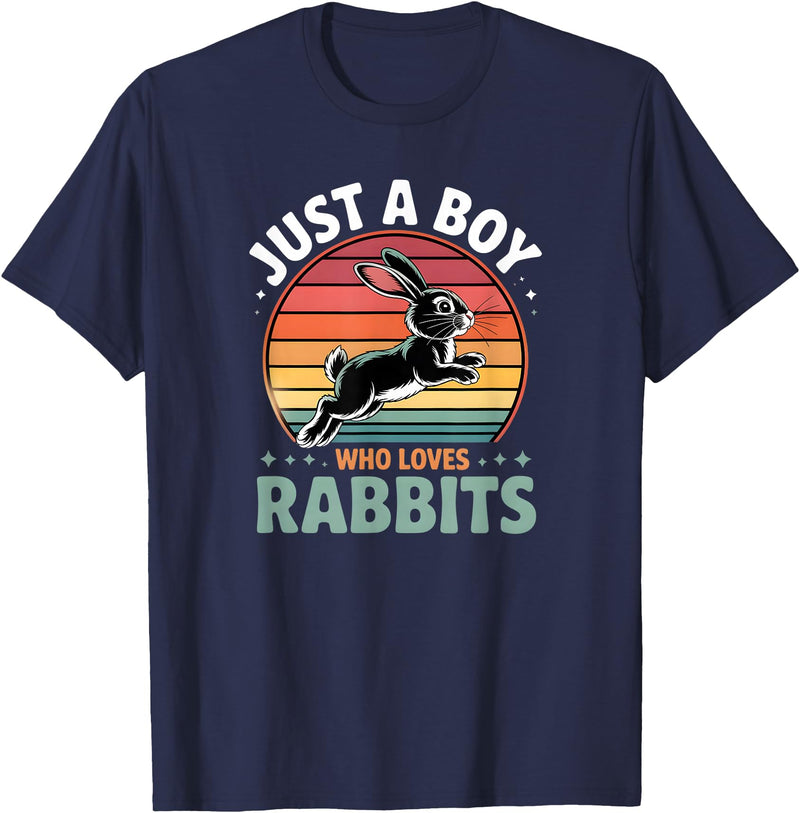 Cute Boys Rabbit Lover Bunny Graphic T-Shirt in Navy Blue