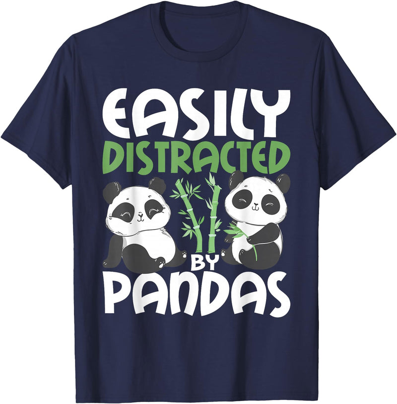 Panda Lover Shirts Easily Distracted By Pandas - Cute Kawaii Panda Bear T-Shirt - Navy Blue