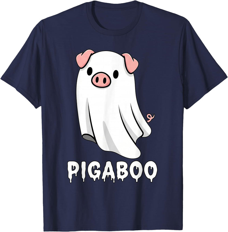 Pig Ghost Boo Halloween Humor By TEERA Funny Pig Ghost Spooky Season T-Shirt - Navy Blue