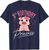 Pig Birthday 8 Cute Piggy Barn Party Apparel Pig 8th Birthday Princess Farm Party Hog Farmer Barnyard T-Shirt - Navy Blue