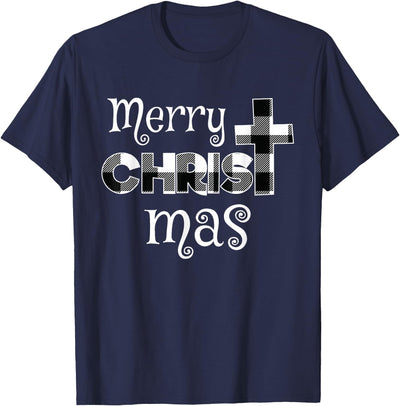Cow Merry Christmas White Buffalo Plaid T-Shirt