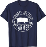 Support Farmers Farmers Market Support Your Local Pig Farmer Rancher T-Shirt - Navy Blue
