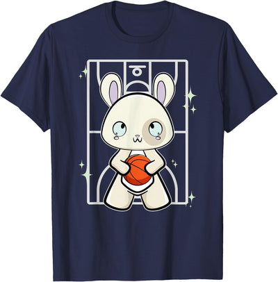Kawaii Bunny Playing Basketball on Court T-Shirt