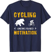 Cycling Needs Motivation - Bear Chasing Cyclist - Funny T-Shirt - Navy Blue