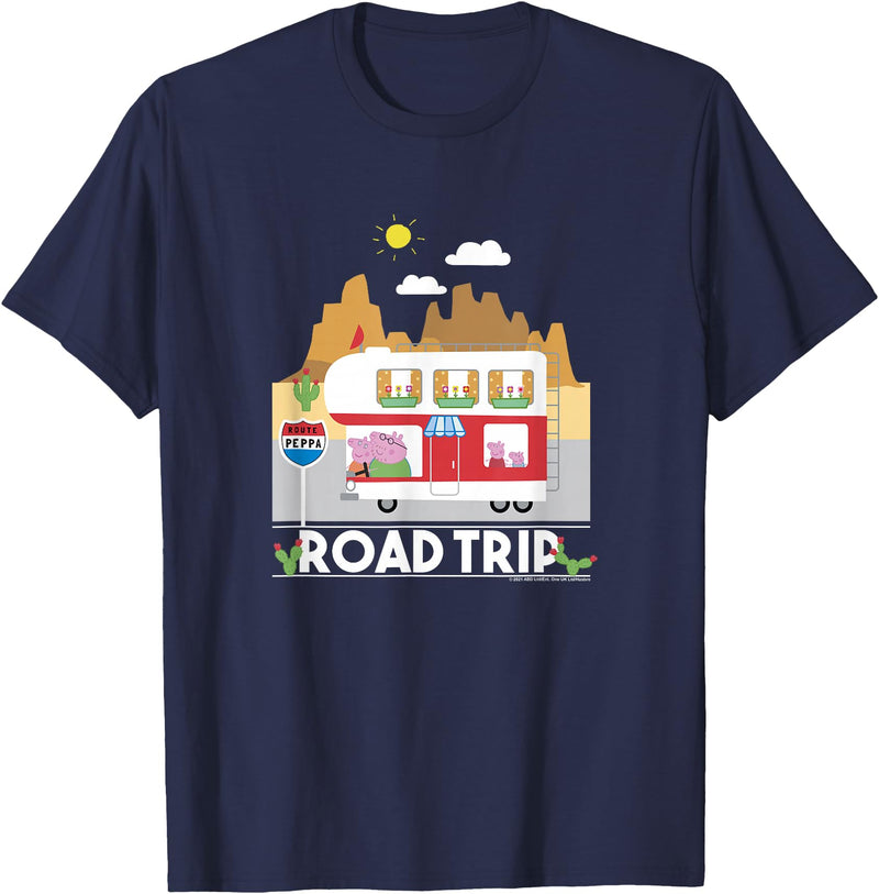 Peppa Pig Visits America Road Trip V2 T-Shirt - Navy Blue