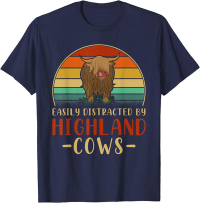 Funny Farming Farmer Gift Easily Distracted by Highland Cow T-Shirt