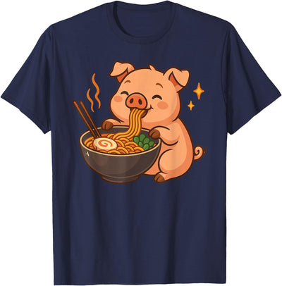 Pig with Noodles Ramen Kawaii Pig T-Shirt