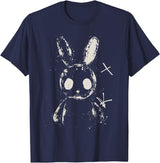 Creepy Cute Bunny Rabbit Alt Goth Grunge Horror Aesthetic T-Shirt in Navy Blue