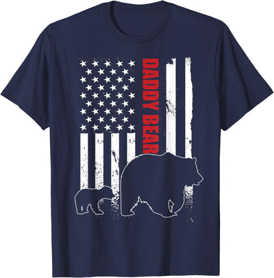 Daddy Bear with cub American Flag Papa Bear Father's Day T-Shirt