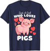 Motion Designs - Farm Animals Just A Girl Who Loves Pigs - Cute Girls Piggy T-Shirt - Navy Blue