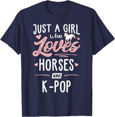 Horses Memme Just A Girl Who Loves Horses And K-Pop Horse Lover T-Shirt