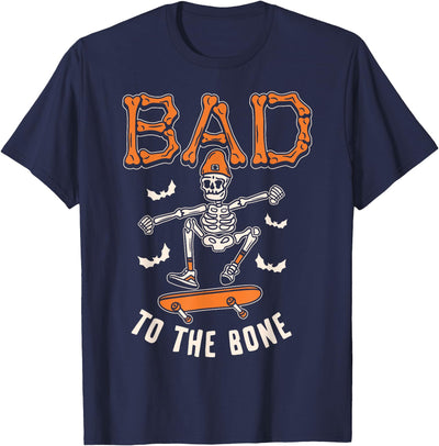 Bad to The Bone Skeleton Funny Skateboard Toddler Halloween T-Shirt