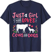 Cow Lover Gift Just a Girl Who Loves Cows and Dogs Farmer T-Shirt - Navy Blue