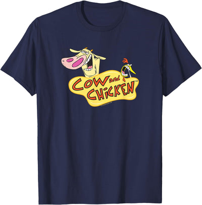 Cartoon Network Cow and Chicken Logo Men's Adult Blue T-Shirt