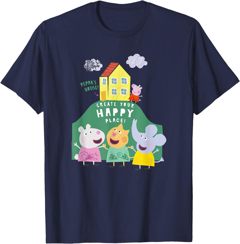 Peppa Pig Peppa's House Create Your Happy Place Group Shot T-Shirt - Navy Blue