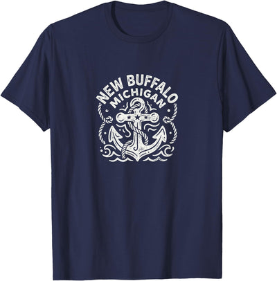 Cow New Buffalo Michigan Cute Anchor Nautical Boating T-Shirt