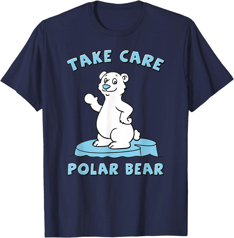 Bear Hugs Apparel Take Care Polar Bear Cute Cartoon Design T-Shirt - Navy Blue