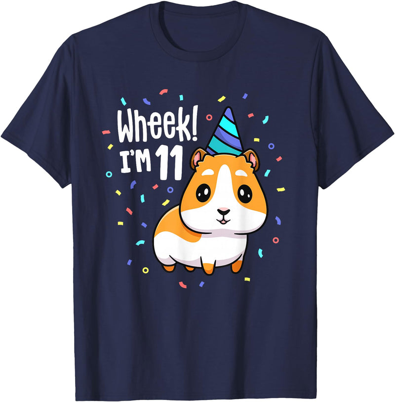 Guinea Pig Birthday by Joy Haus Guinea Pig Birthday Party Wheek Kid 11 Year Old 11th Outfit T-Shirt - Navy Blue