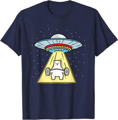 Polar Bear Weightlifting UFO Abduction T-Shirt