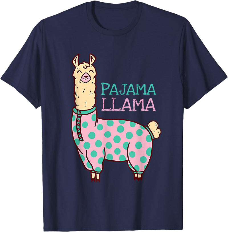 Cool Llama lovers Pyjama day Pajama Llama Cute Llama Pajama Alpaca Kids Women Girl T-Shirt - Navy Blue