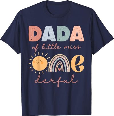 Funny Rainbow 1st Birthday Girl Matching Dada of Little Miss Onederful First Birthday Boho Rainbow T-Shirt