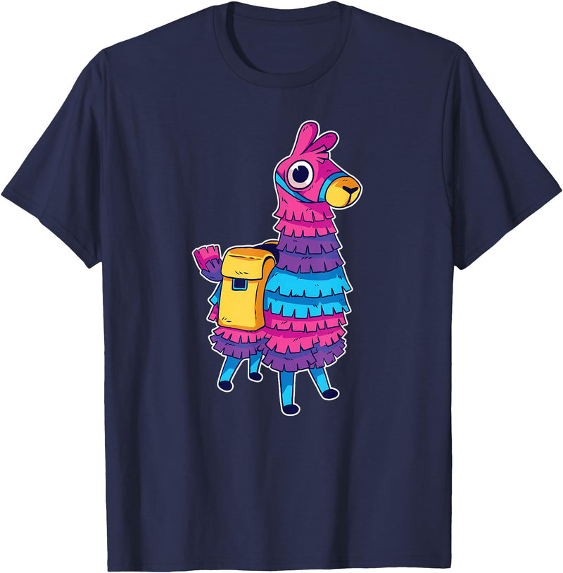 Llama Pinata Party Shop Funny Loot Llama Pinata with Yellow Saddlebag T-Shirt - Navy Blue