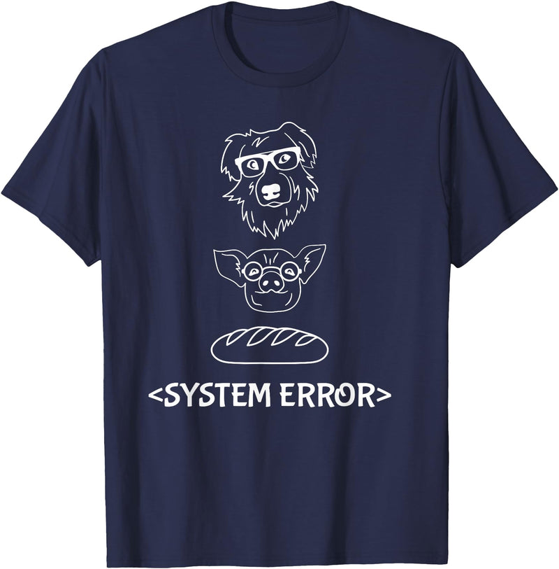 Dog Pig Loaf of Bread Funny Monchi Pug Slogan Dog Pig Loaf of Bread System Error Monchi the Pug Robot T-Shirt - Navy Blue