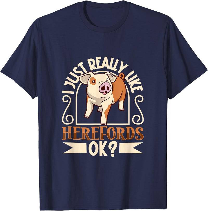 Creative Hereford Pig Designs I Love My Hereford Pig T-Shirt - Navy Blue