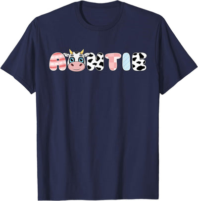Auntie Girl Birthday Matching Family Cow Farm Animal Aunt T-Shirt