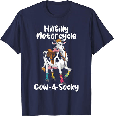 Funny Cow Hillbilly Motorcycle Cow a Socky T-Shirt