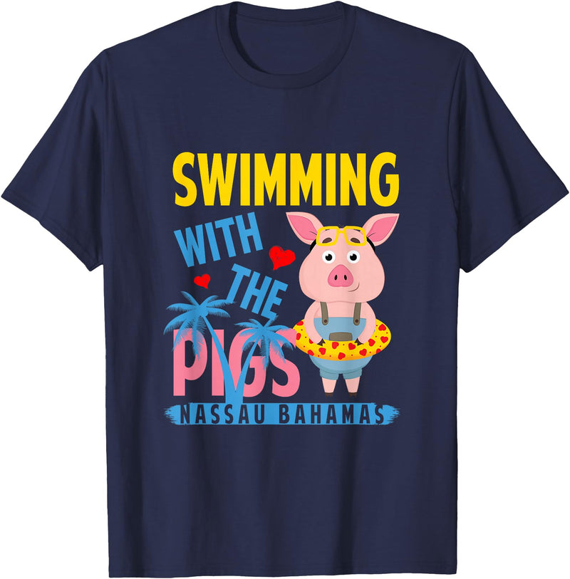 Swimming With The Pigs Bahamas Beach Summer Vibes Swimming With The Pigs Nassau Bahamas Hello Summer Beach T-Shirt - Navy Blue