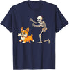 Funny Skeleton Chasing Dog Corgi Halloween Dog Funny Skeleton Chasing Corgi Dog T-Shirt - Navy Blue