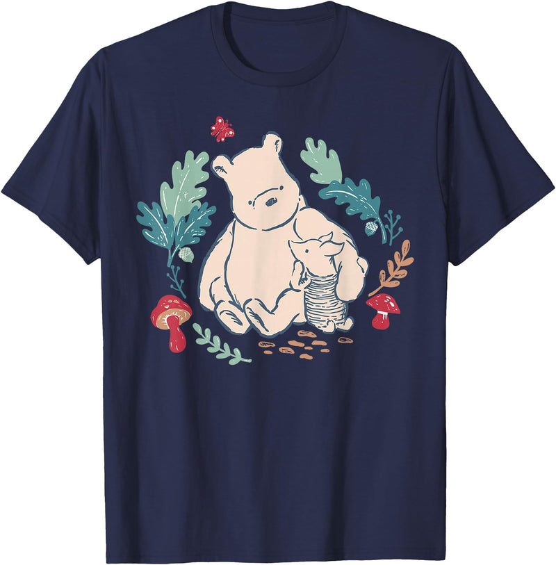 Disney Winnie The Pooh Classic Illustration Piglet and Pooh T-Shirt - Navy Blue