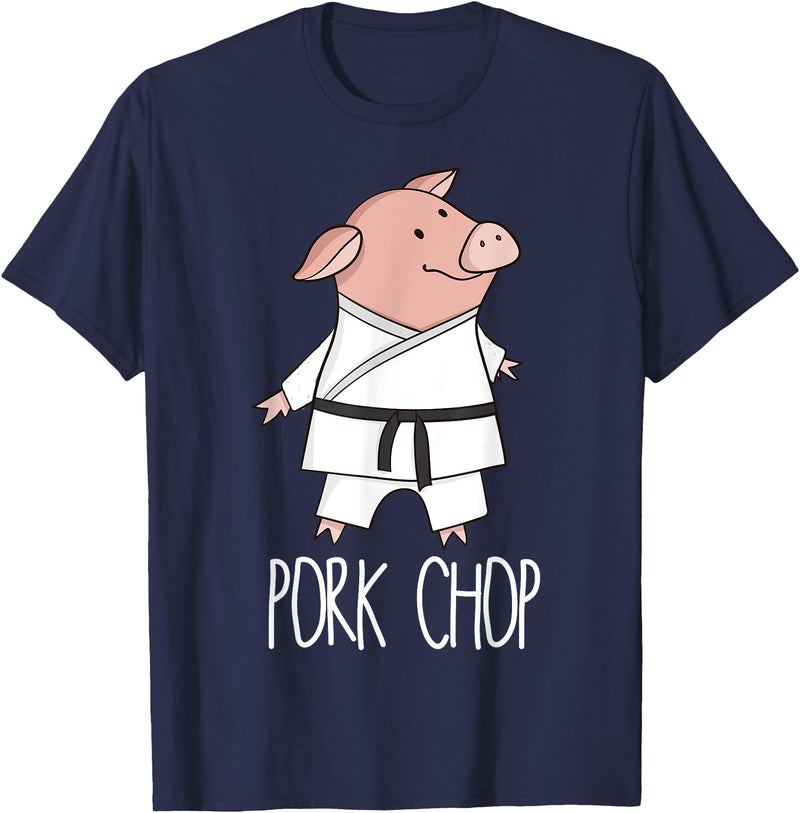 Funny Pig Pun Shirts Pork Chop - Funny Pig Animal Pun Karate T-Shirt - Navy Blue