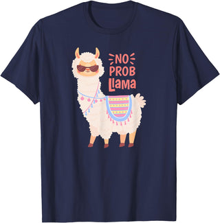 Llama & Alpaca Shirts, Cute Llama & Alpaca Outfit No ProbLlama Shirt, No Problama Shirt, Funny Alpaca Llama T-Shirt - Navy Blue