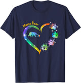"Mama Bear" Rainbow Heart Paw Print T-Shirt