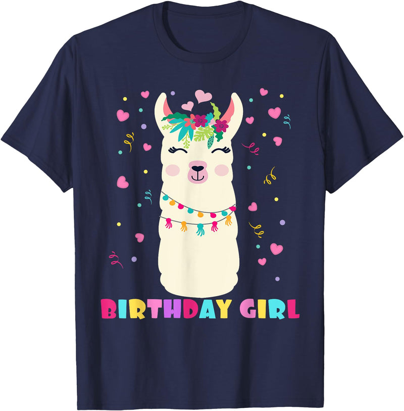 Llamazing Birthday Party Outfit Llama Lovers Birthday Girl Cute Llama Alpaca Kids Llamazing T-Shirt - Navy Blue