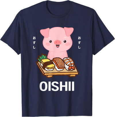 Cute Kawaii Pig Eats Sushi Japanese Food Lover Otaku T-Shirt