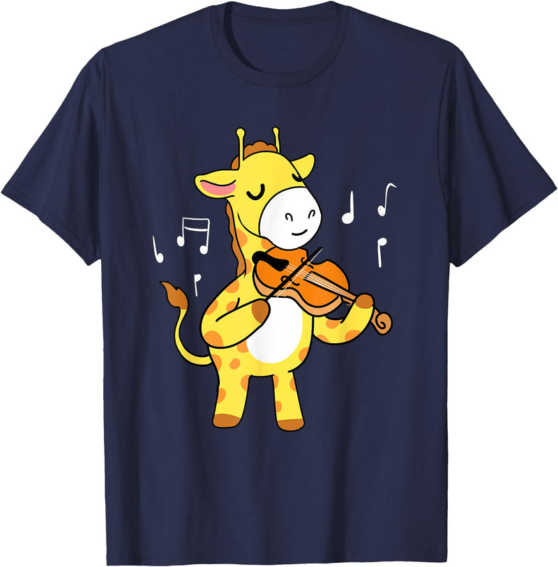 Awesome Violinists Designs Giraffe Playing Violin T-Shirt - Navy Blue