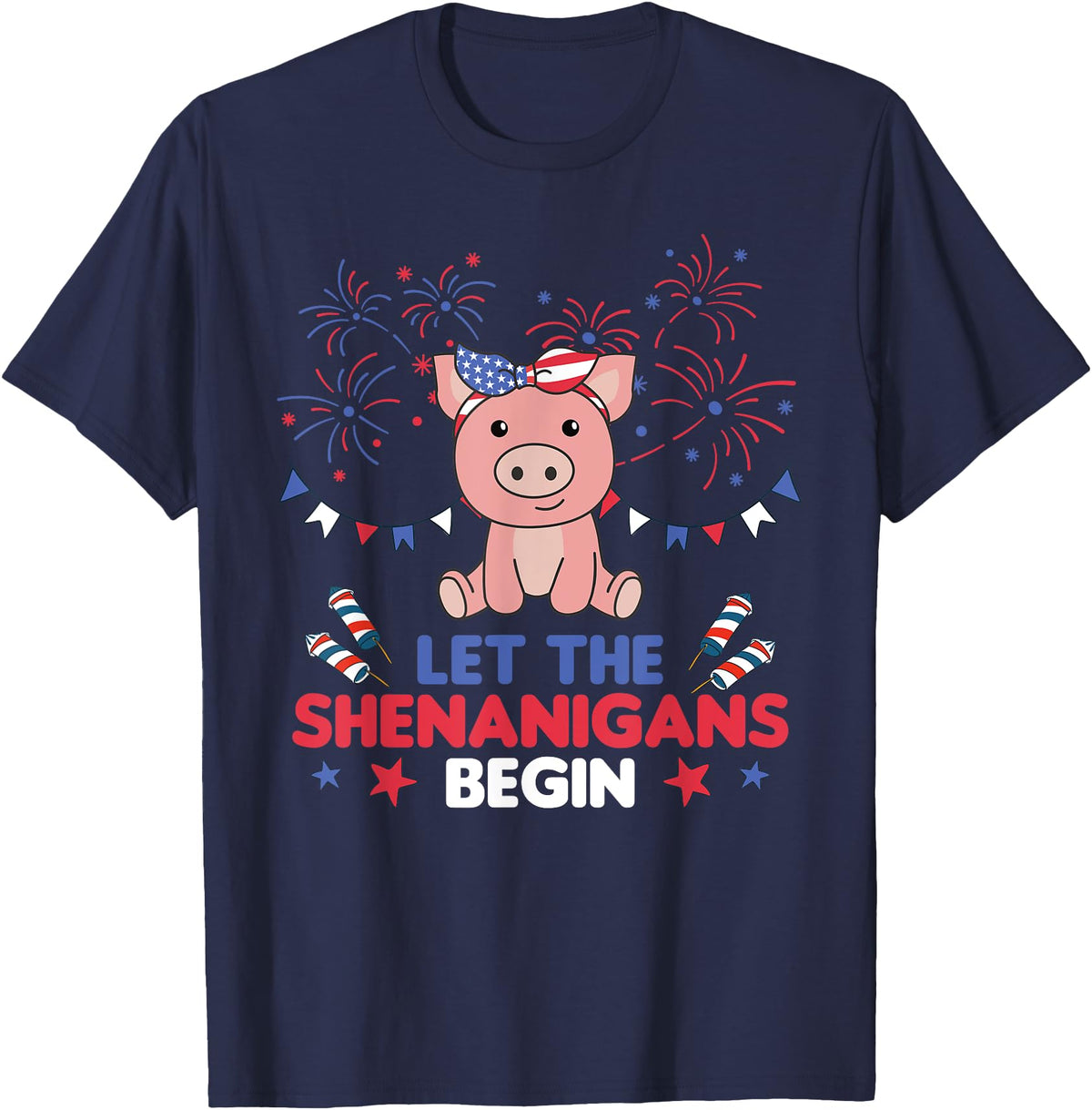 Fourth Of July - Cute Animals America 4th Of July American Pig Kids USA Pig T-Shirt - Navy Blue