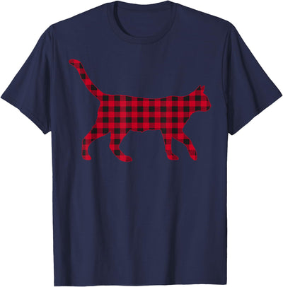 Plaid Reindeer Matching Family Christmas Red Cat Christmas T-Shirt