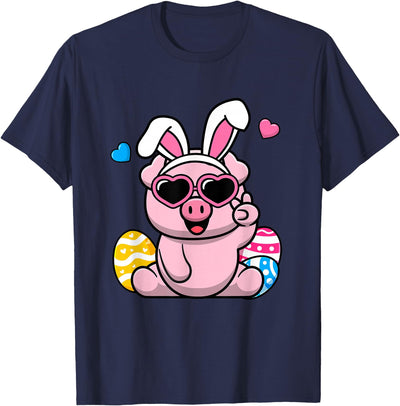 Easter Bunny Pig with Heart Sunglasses T-Shirt
