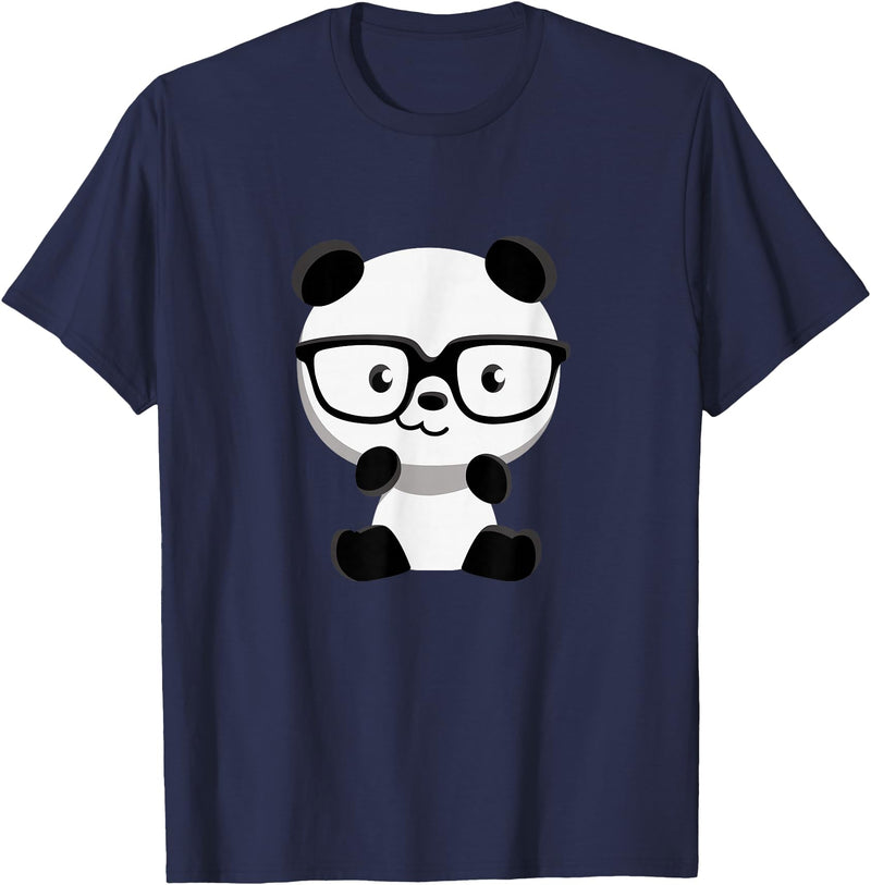 My Shirt Hub Cute Little Bear Panda Nerd with Glasses T-Shirt - Navy Blue