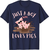 Funny Pig Lover Farm Animals Just A Boy Who Loves Pigs sunglasses In the Mud Kids Boy T-Shirt - Navy Blue