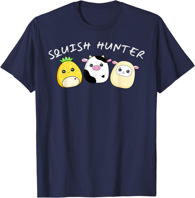 Funny anime designs Squish Hunter Cute Animals Pineapple Cow Lamb T-Shirt - Navy Blue
