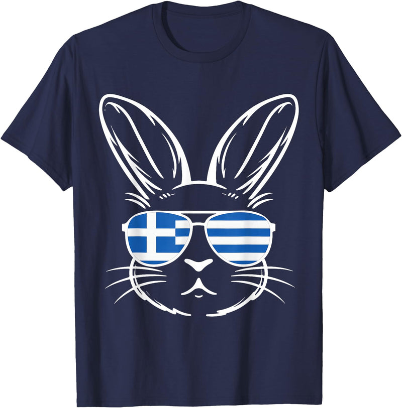 Greek Flag of Greece Orthodox Easter Rabbit Greek Easter T-Shirt in Navy Blue