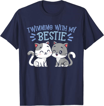 Twins Day Matching Twin Tee Friendship Twinning Bestie Friends Matching Cat T-Shirt