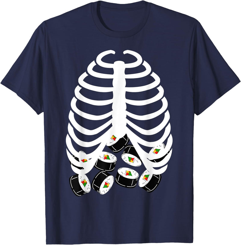 Halloween Sushi Costumes Co. Halloween Adult Youth Kids Costume Rib Cage Skeleton Sushi T-Shirt - Navy Blue