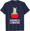 The Llama And Alpaca Lover Funny Llama Lover Reading Is Llamazing Bookworm Llama T-Shirt - Navy Blue